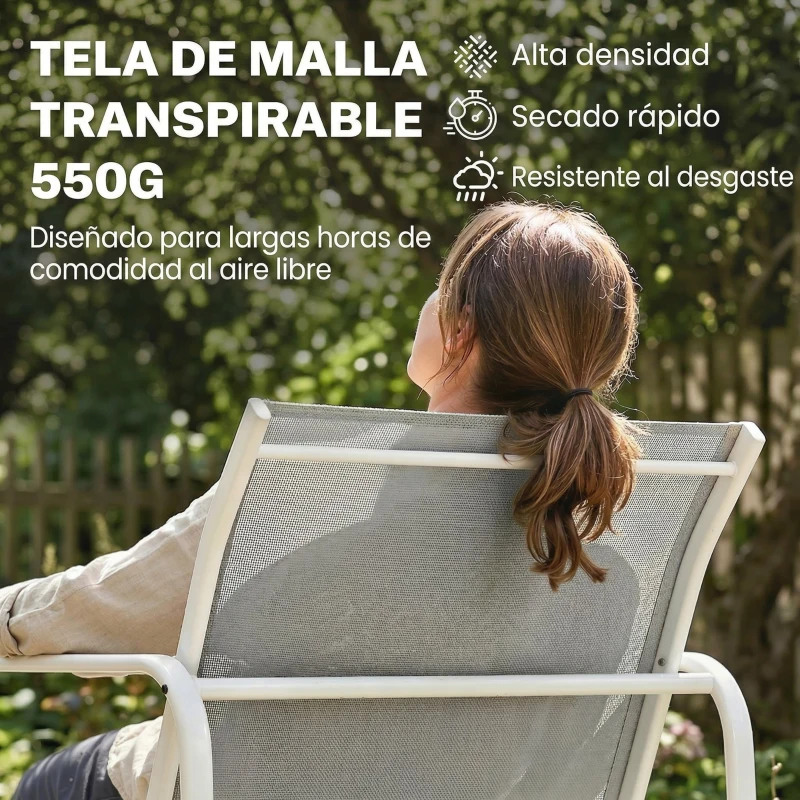 Outsunny Conjunto Jardín Exterior de 4 Piezas con Sofá de 2 Plazas 2 Sillones Mesa de Vidrio Templado Tela Textilene Gris Claro