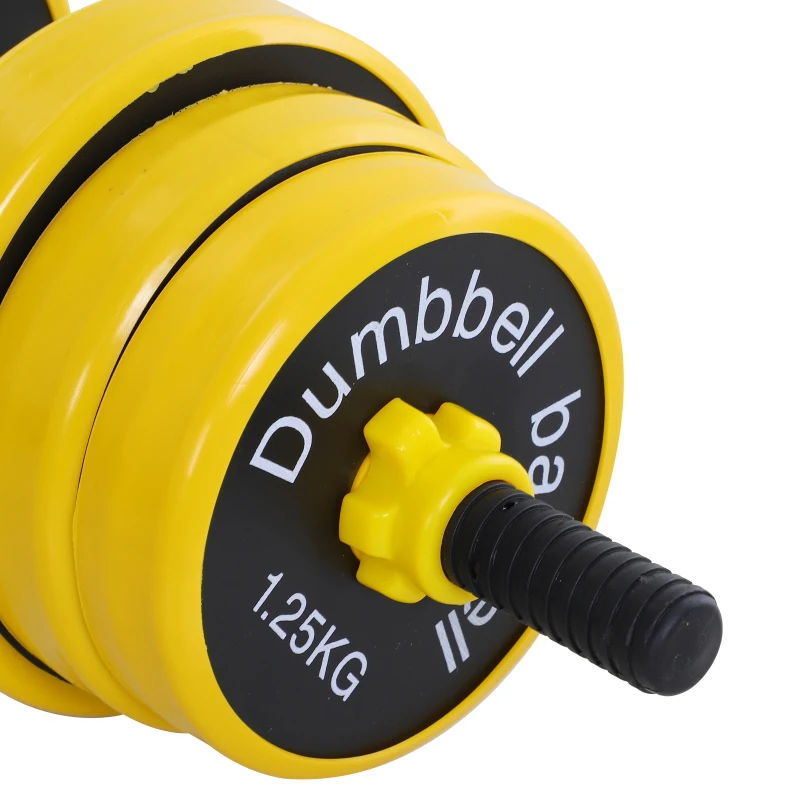 HOMCOM Set Manubri Regolabili 2 in 1 con Barra Bilanciere, Pesi Manubri Pesi con 12 Dischi per Allenamento Casa/Palestra, Nero e Giallo
