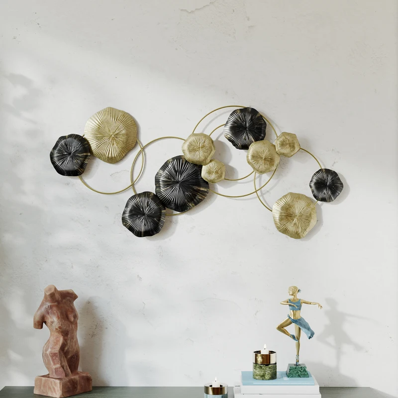 HOMCOM Decoración de Pared de Metal con Forma de Hoja de Loto Escultura de Pared para Decoración Hogar 84x35 cm Dorado y Negro