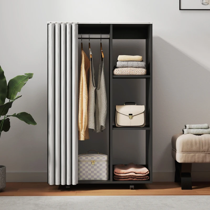 HOMCOM Armoire penderie vêtement dressing mobile 4 roulettes tringle à vêtements et étagères ouvertes 80 x 40 x 128 cm noir