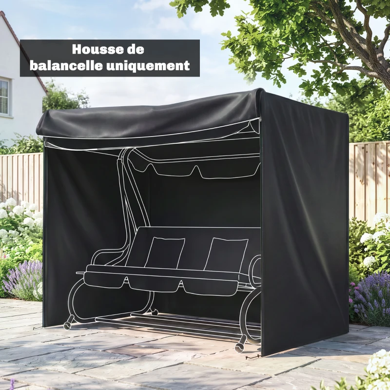Outsunny Housse de Protection balancelle de Jardin 3 places, bâche étanche et anti-UV 420D, dim. 2,20L x 1,25l x 1,72H m PE Noir
