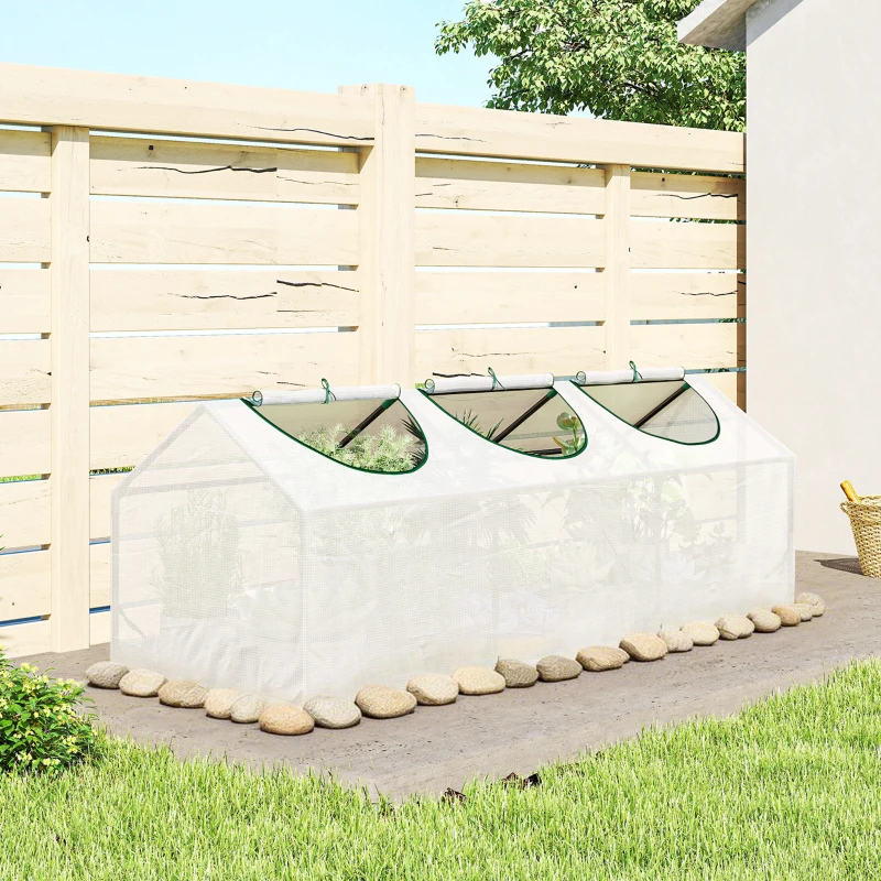 Outsunny Serre de jardin mini serre 3 fenêtres enroulables couverture en PE haute densité 140 g/m² 180 x 60 x 60 cm blanc