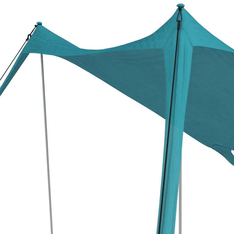 Outsunny Tente de plage, abri solaire de camping, bâche avec 2 poteaux, auvent d'ombrage extérieur - dim. 215L x 200l x 200H cm