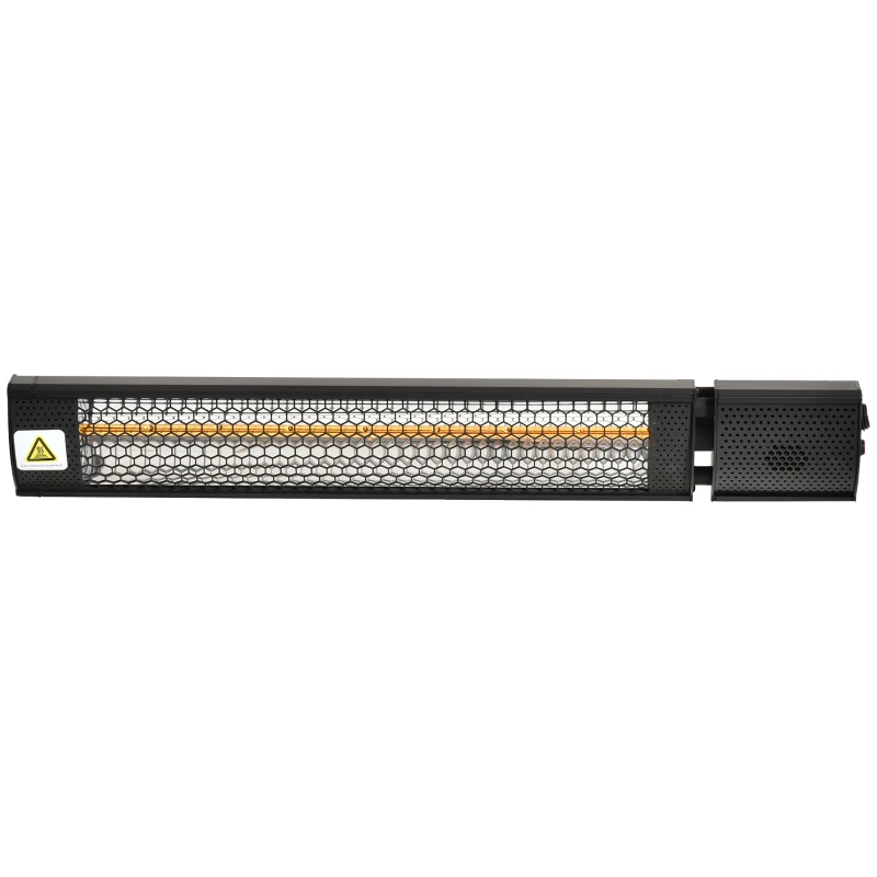 Outsunny Calefactor Exterior de Pared 1000/2000W Calefactor Eléctrico de Baño por Infrarrojo con Mando a Distancia 2 Niveles de Calor Ángulo Ajustable Protección IP55 Aluminio 67,5x10,5x7 cm Negro