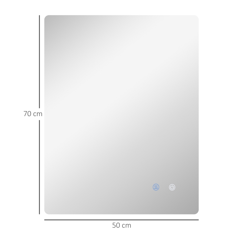 kleankin Specchio Bagno con Luci LED Regolabili, Interruttori Touch e Funzione Antiappannamento, 70x50 cm
