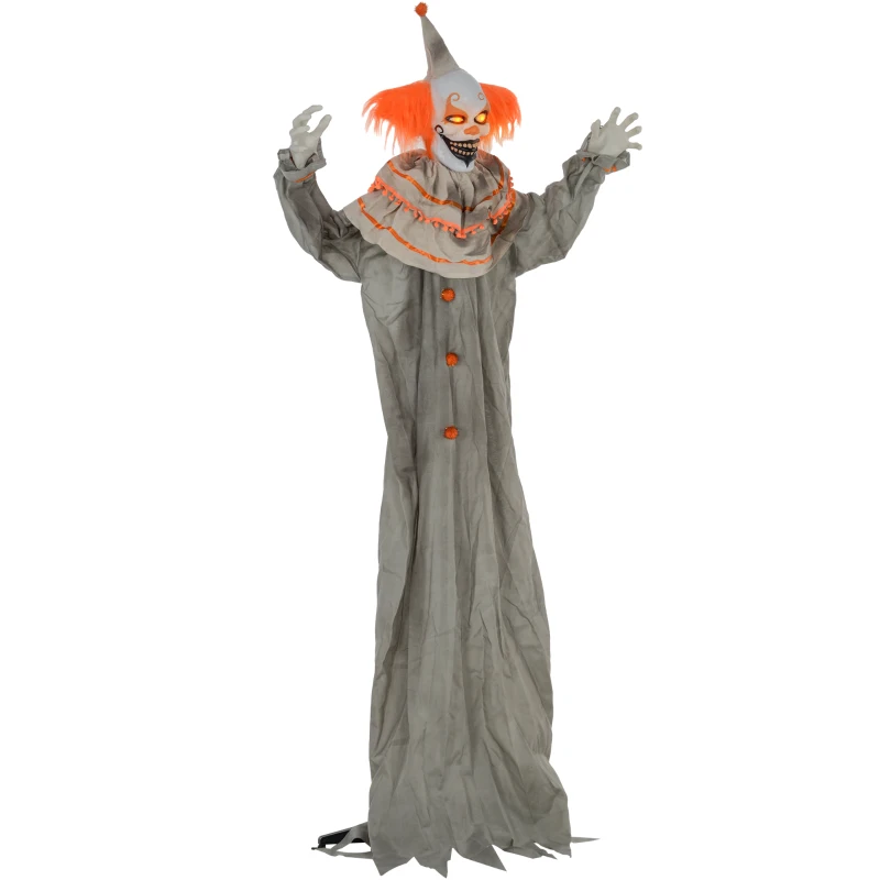 HOMCOM 6' Orange Clown Halloween Animatronic, with Glowing Eyes