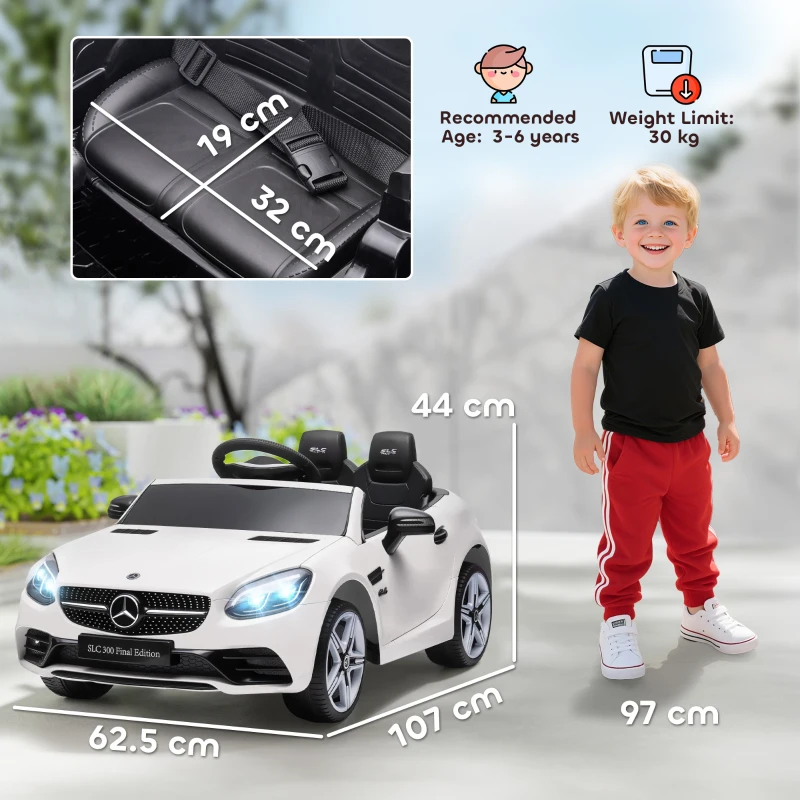 HOMCOM Benz SLC 300  Licensed 12V Kids Electric Ride On, with Music, Remote Control, LED Headlights, Horn, White
