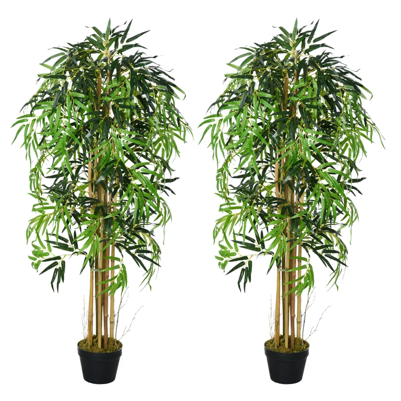 Outsunny Pack de 2 Bambú Artificiales 150 cm con 1095 Hojas Maceta Decoración para Interior Hogar Verde