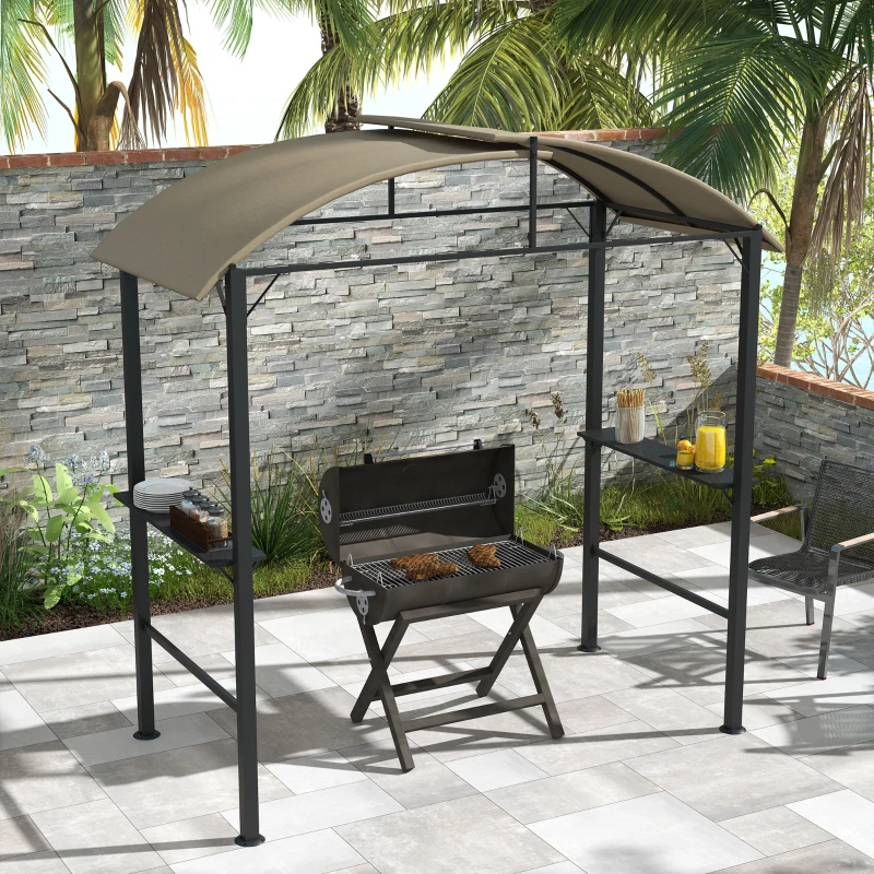 Outsunny Grillpavillon, 2 Seitenablagen, Haken, Stahlrahmen, 1,1 x 2,3m, Khaki(m-10)