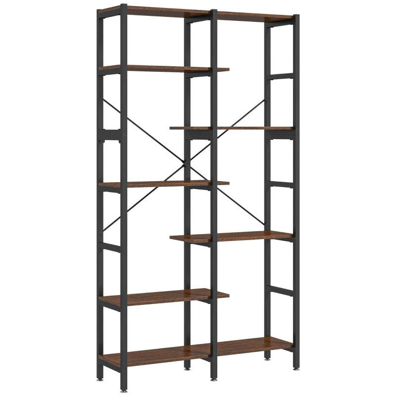 HOMCOM Étagère de Rangement Bibliothèque séparateur de pièce Style Industriel en escalier 6 étagères en Bois et Métal Rustique