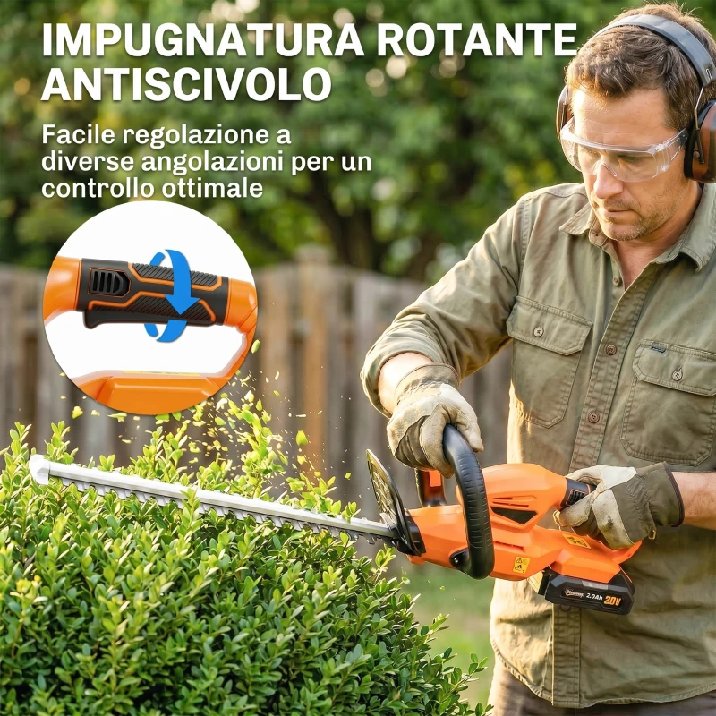 Outsunny Tagliasiepi a Batteria 18V con Batteria da 2Ah, Caricatore, Lama a Doppia Azione 51cm, Arancione