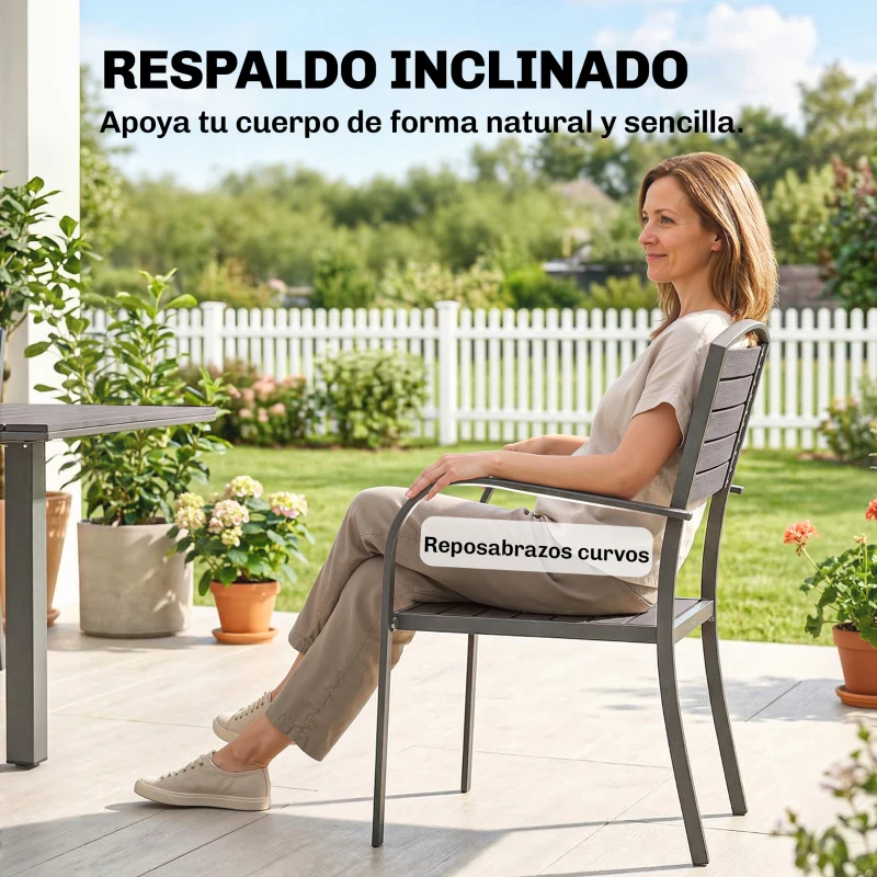 Outsunny Conjunto de Mesa y Sillas Jardín con Mesa Extensible Marco de Aluminio 8 Sillas y Tablero de Lamas de Madera Plástica