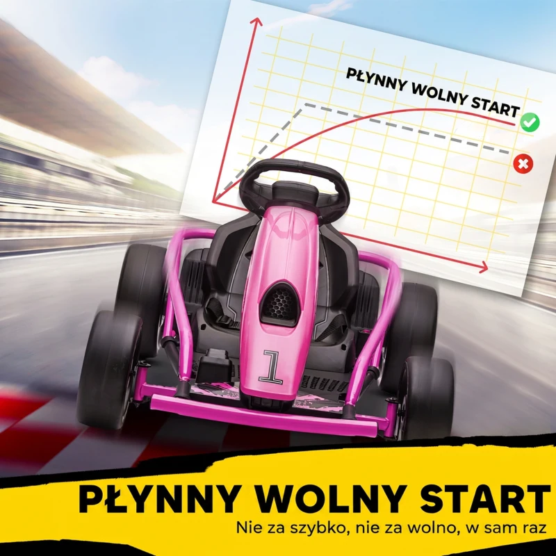 HOMCOM 24 V Elektryczny gokart dla dzieci do 13 km/h Gokart z funkcją driftu, drift-kart z 2 silnikami dla 8–12 lat Różowy