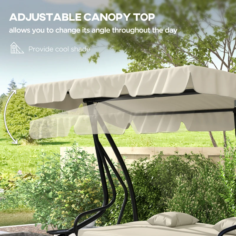 Outsunny Three-Person garden Swing Chair, with Adjustable Canopy - Cream