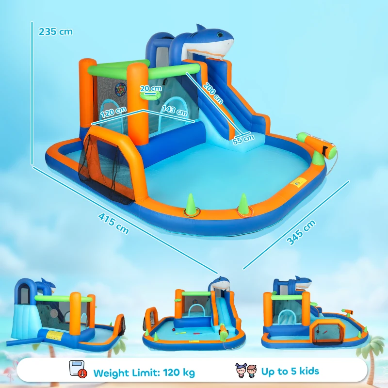 AIYAPLAY Inflatable Bouncy Castle for Kids, Sharks Theme Jumping Bounce House with Slide, Climbing Wall for Indoor Outdoor