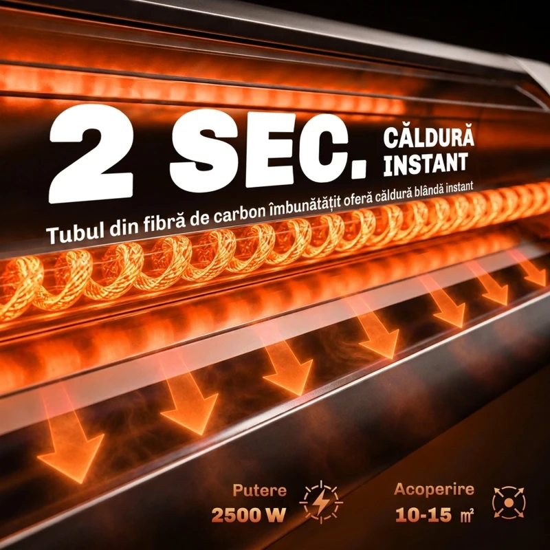 Outsunny Încălzitor Electric cu Infraroșu pentru Exterior 2500 W, Ip65, Negru