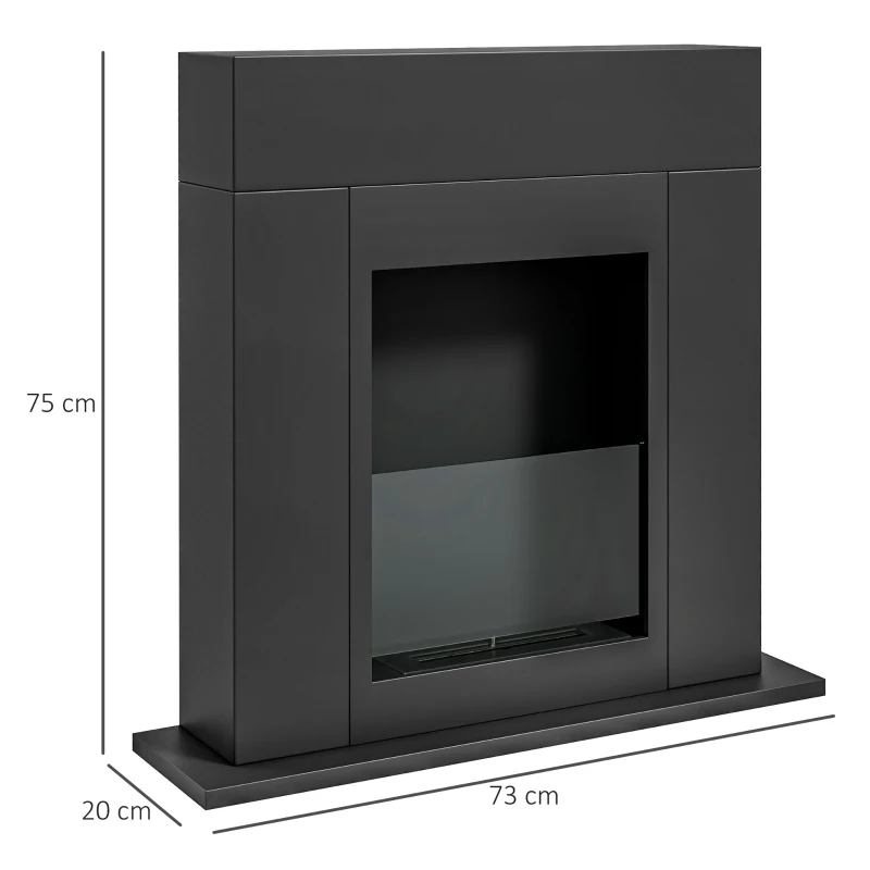 HOMCOM Camino Bioetanolo da Terra con Bruciatore da 0.9L Durata 3 Ore, Area Riscaldata 20-25 m², 73x20x75cm, Nero