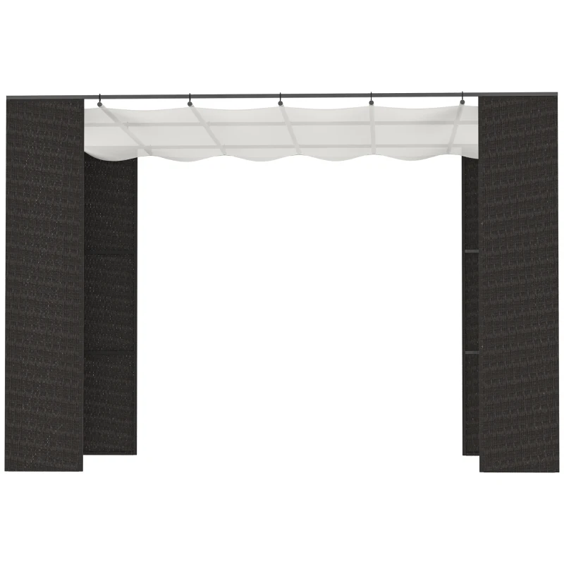 Outsunny Gazebo Pergola da Giardino 3x3m con Tenda Scorrevole, Struttura in Metallo e Rattan PE, Nero