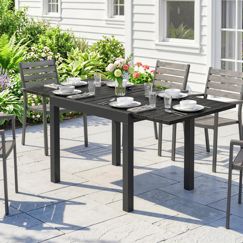Outsunny Table de jardin extensible pour 4-6 personnes avec rallonge auto-stockée aluminium avec effet bois 80-160 x 80 cm noir