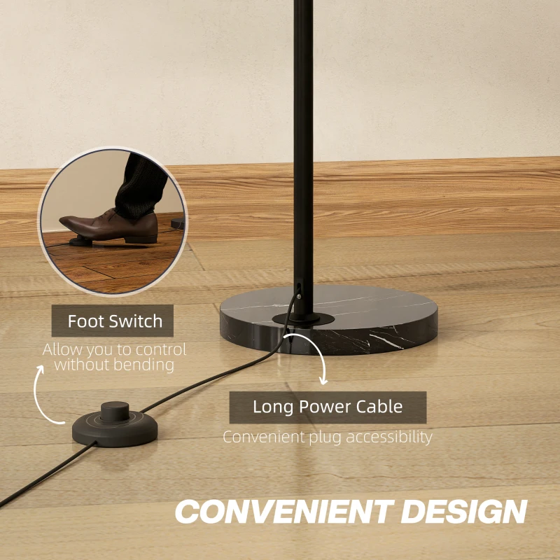 HOMCOM Arc Floor Lamp for Living Room, Modern Adjustable Standing Lamp with Faux Black Marble Base Black