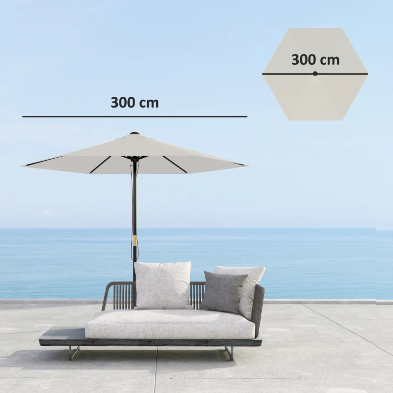 Outsunny Telo di Ricambio per Ombrellone Ø3 m con Prese d'Aria per Telai in Legno e Acciaio, Crema