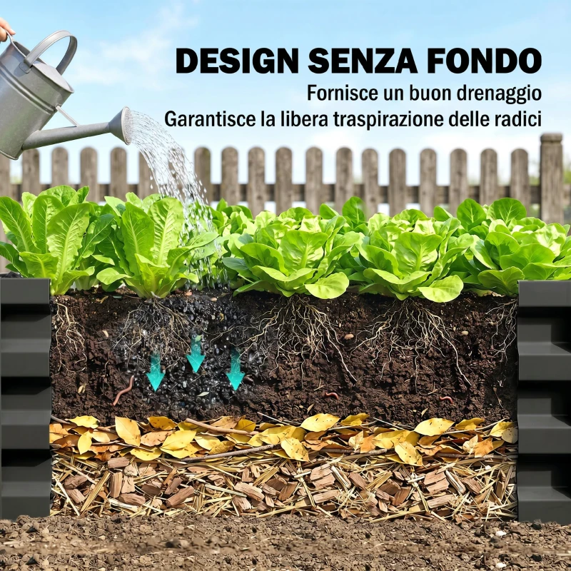 Outsunny Set di 2 Letti per Orto Rialzato con Fondo Aperto in Acciaio Galvanizzato, 100x60x30cm, Grigio