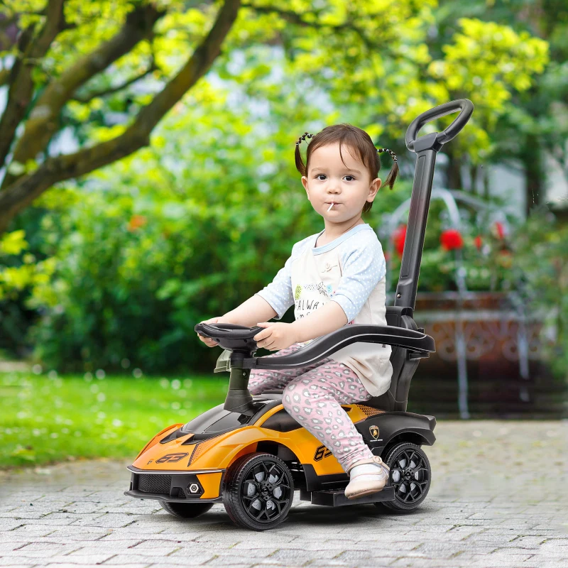 AIYAPLAY Macchinina per Bambini 2 in 1 con Maniglione e Barriera di Sicurezza, 86.5x40x89.5 cm, Arancione e Nero