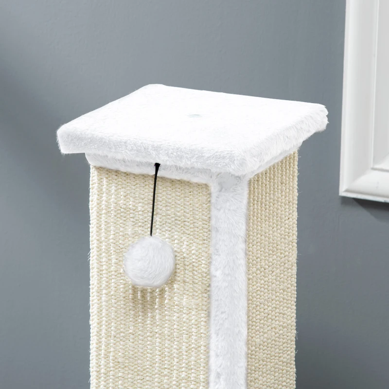 PawHut Griffoir pour chat poteau griffoir chat en sisal et peluche, boule suspendue base stable 41 x 41 x 81 cm blanc et crème