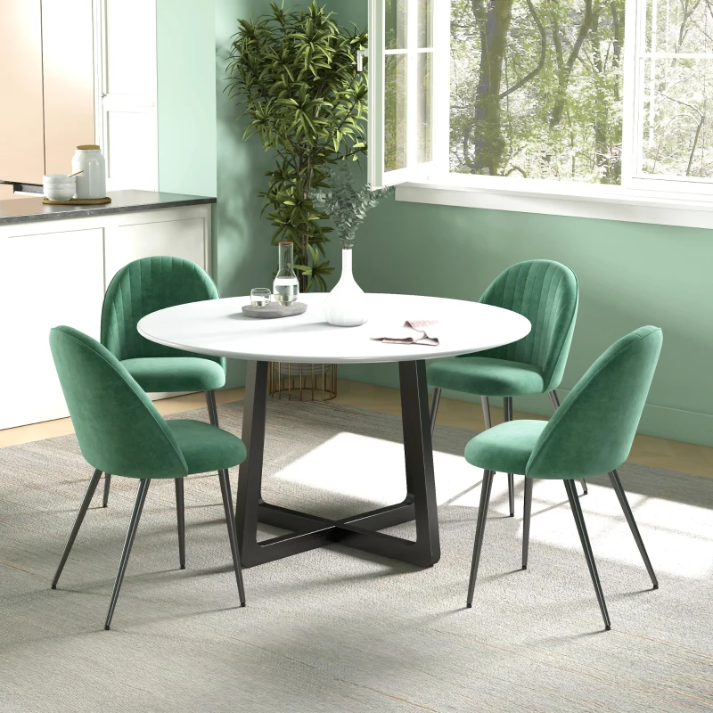 HOMCOM Set de 4 Scaune Moderne Tapițate cu Spătar Curbat, din Stofă cu Efect de Catifea și Oțel, 50x52x83 cm, Verde