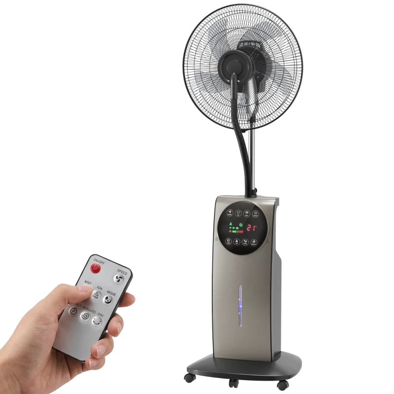 HOMCOM Ventilatore Nebulizzatore a Rotelle con 3 Modalità. 3 Velocità e Timer 12h, 50x39x138 cm, Nero