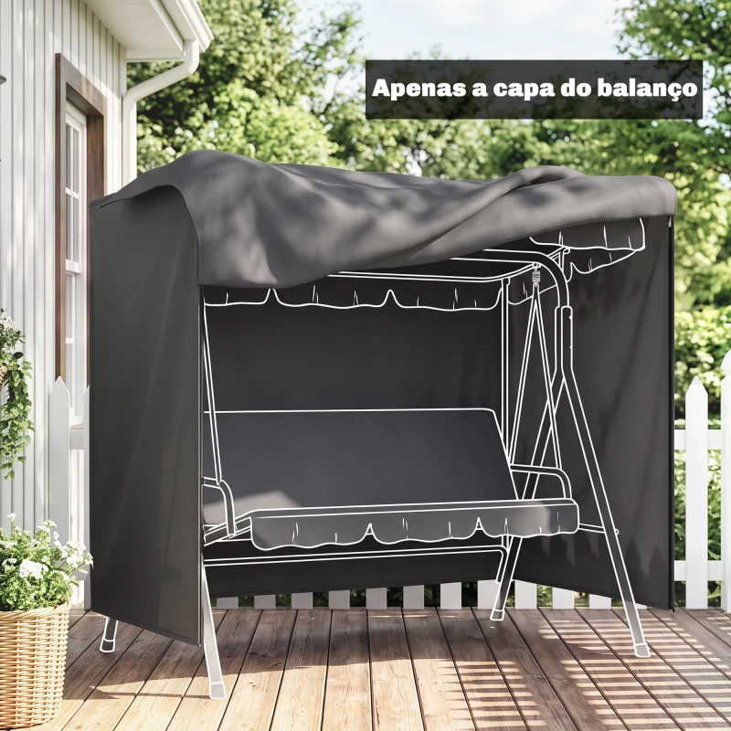 Outsunny Capa para Móveis de Jardim Capa Protetora para Baloiços de Exterior com Fecho de Correr 177x114x152 cm Cinza Escuro