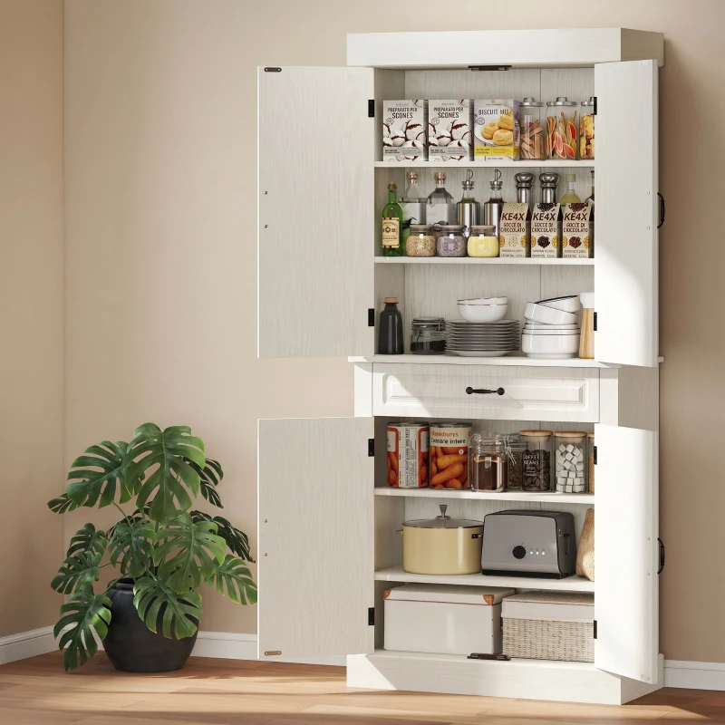 HOMCOM Credenza Cucina con 2 Armadietti e Cassetto in Stile Coloniale, 80x35x180cm Bianco