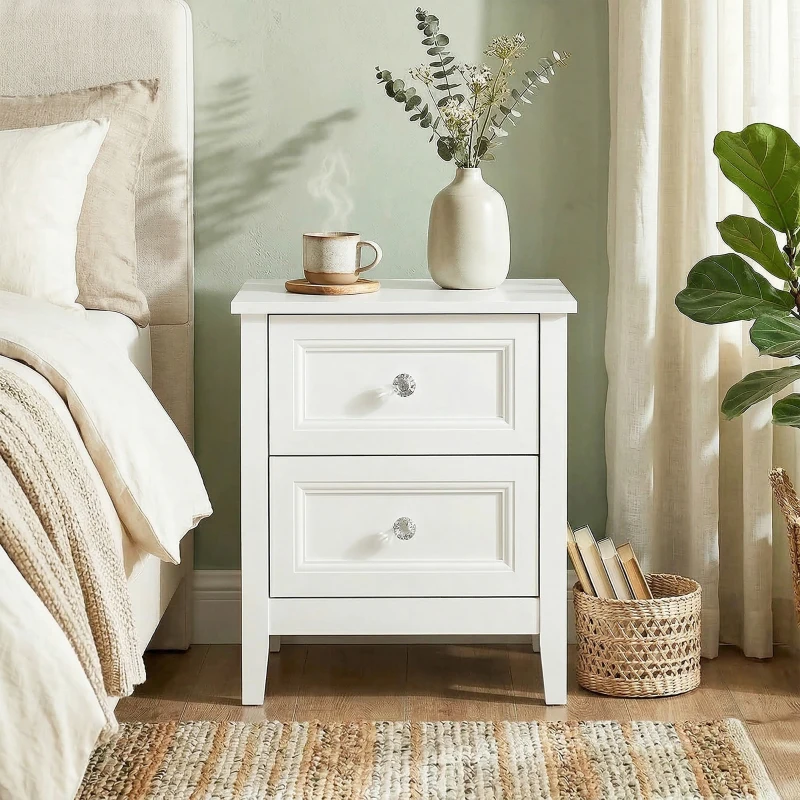 HOMCOM Nightstand with 2 Drawers Modern Bedside Table for Bedroom Living Room White