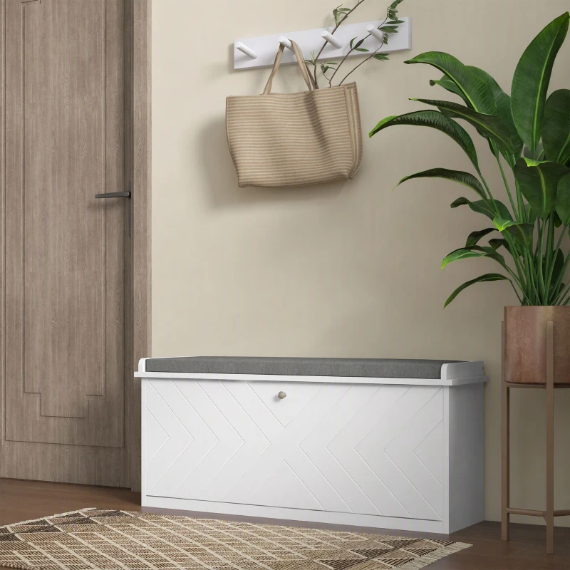HOMCOM Banc à chaussures avec tiroir rabattable, coussin d'assise et étagère réglable, 100 x 26 x 48 cm, blanc