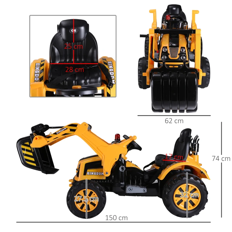 HOMCOM Escavatore Elettrico Trattore per Bambini Scavatrice Macchinina Giocattolo Velocità: 2.5KM/h 150 x 62 x74cm