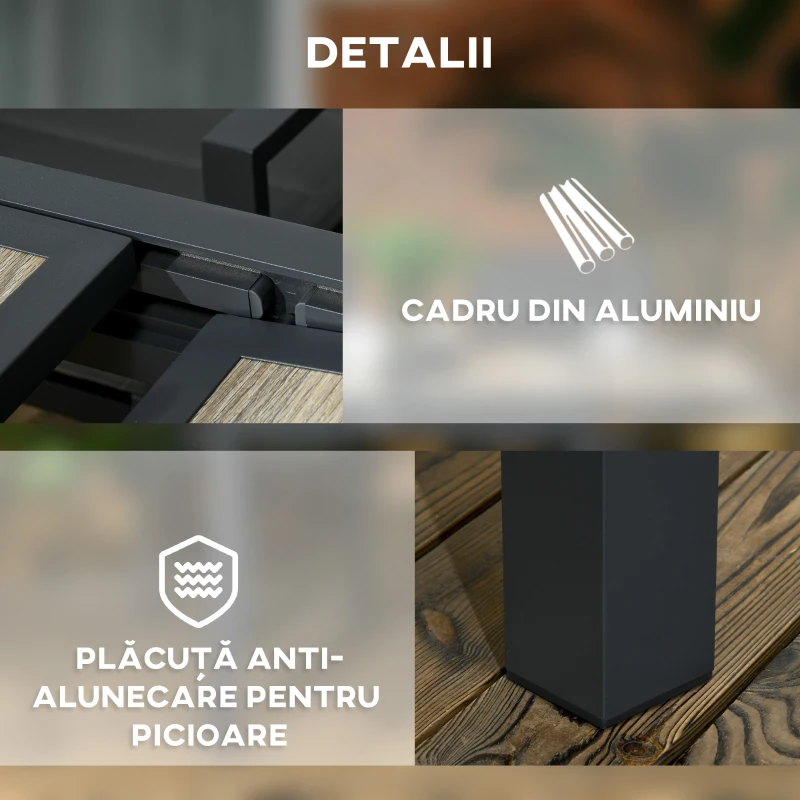Outsunny Masă de Grădină Extensibilă pentru 6 Persoane din Plastic și Aluminiu, 80/160x80x75 cm, Bej