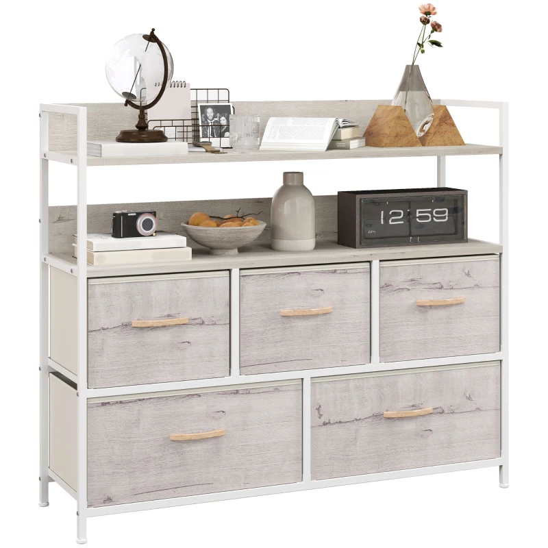 HOMCOM Rustic Chest of Five Fabric Drawers - Natural