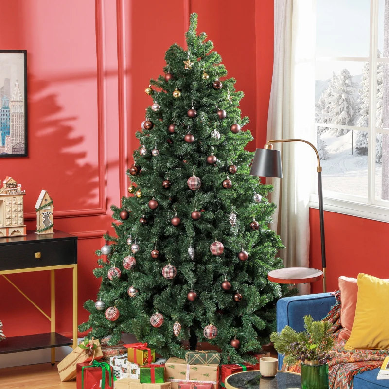 HOMCOM Sapin de Noël artificiel 210 arbre de Noël avec support en métal pliable, 1674 branches, décoration de Noël réaliste