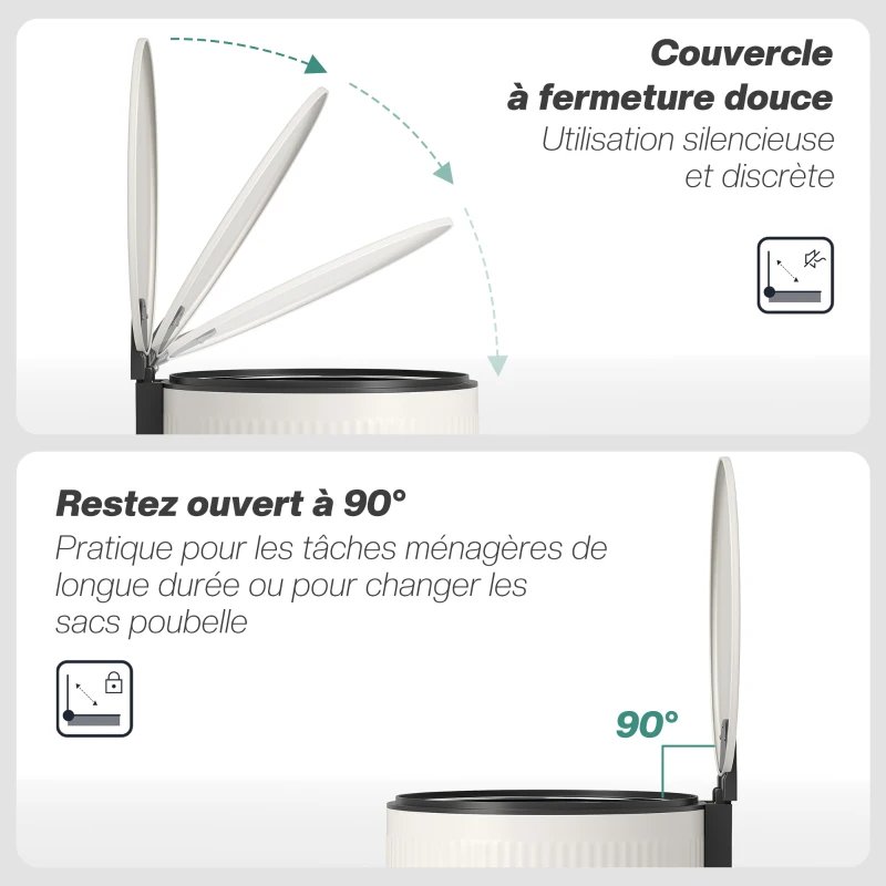 HOMCOM Poubelle cuisine 30L, poubelle à pédale avec seau intérieur amovible, couvercle à fermeture douce, 36x30x60,5cm, crème