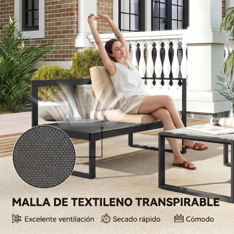 Outsunny Conjunto de Jardín Exterior de 4 Piezas con 2 Sofás de 2 Plazas 1 Sillón sin Brazos y Mesa de Centro con Cojines Caqui