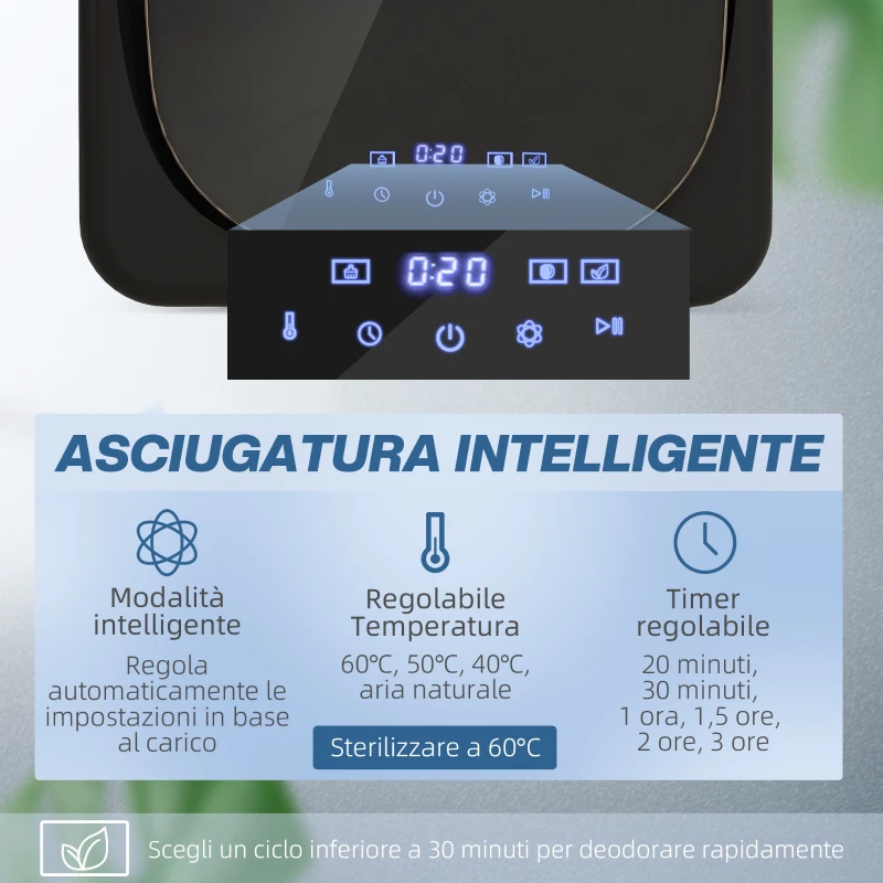 HOMCOM Asciugatrice ad Aria Carico 2.5kg con Timer e Programma Smart, in Acciaio Inox e ABS, 48x40x56 cm, Nero