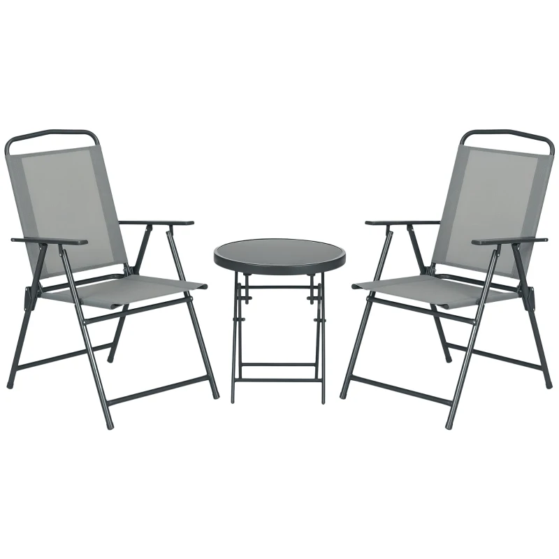Outsunny Outdoor-Bistro-Möbel-Set Garten-Bistro-Garnitur Klappbares Bistro-Set, 53,5 cm x 64 cm x 93 cm, Hellgrau