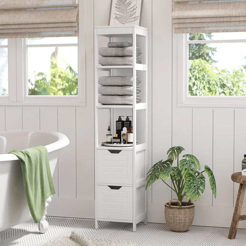 kleankin Meuble colonne de salle de bain armoire haute meuble rangement avec 3 étagères et 2 tiroirs en bois - 30 x 30