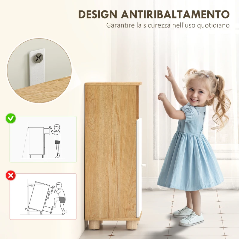 HOMCOM Mobiletto Bagno Salvaspazio con Armadietto a 2 Ripiani e Vano Aperto, 30x30x79.7 cm, Bianco e Legno