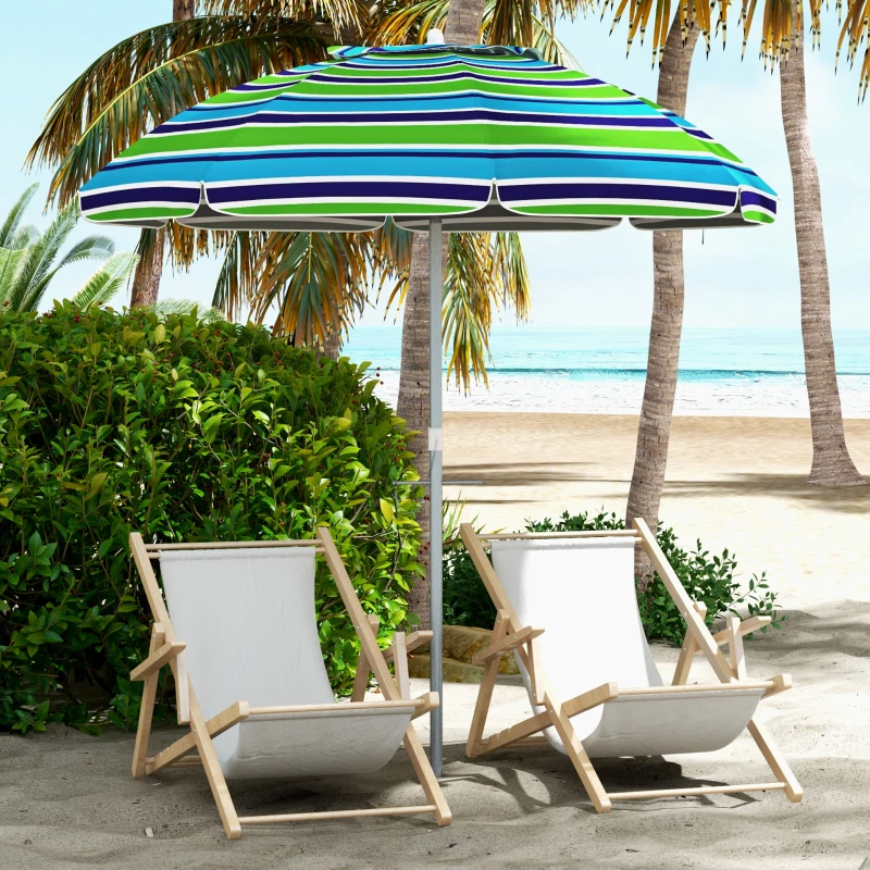 Outsunny Sombrilla de Playa Ø178x205 cm con Reclinación 45° Altura Ajustable Anti-UV Impermeable y Bolsa de Transporte Multicolor