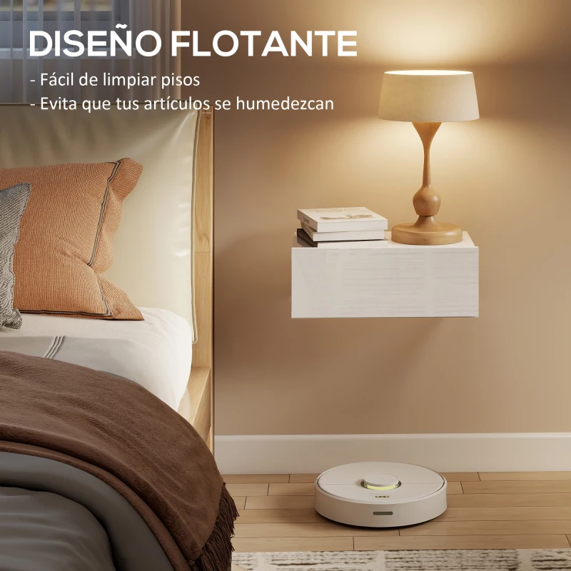 HOMCOM Juego de 2 Mesitas de Noche Flotantes con 1 Cajón Montado en la Pared Estilo Moderno para Dormitorio 40x30x15 cm Blanco