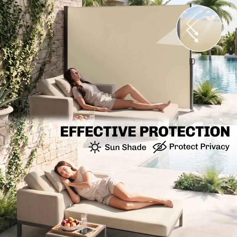 Outsunny Retractable Sun Side Awning Screen Fence Patio Garden Wall Balcony Screening Panel Outdoor Blind Privacy Divider (3x2M, Cream)