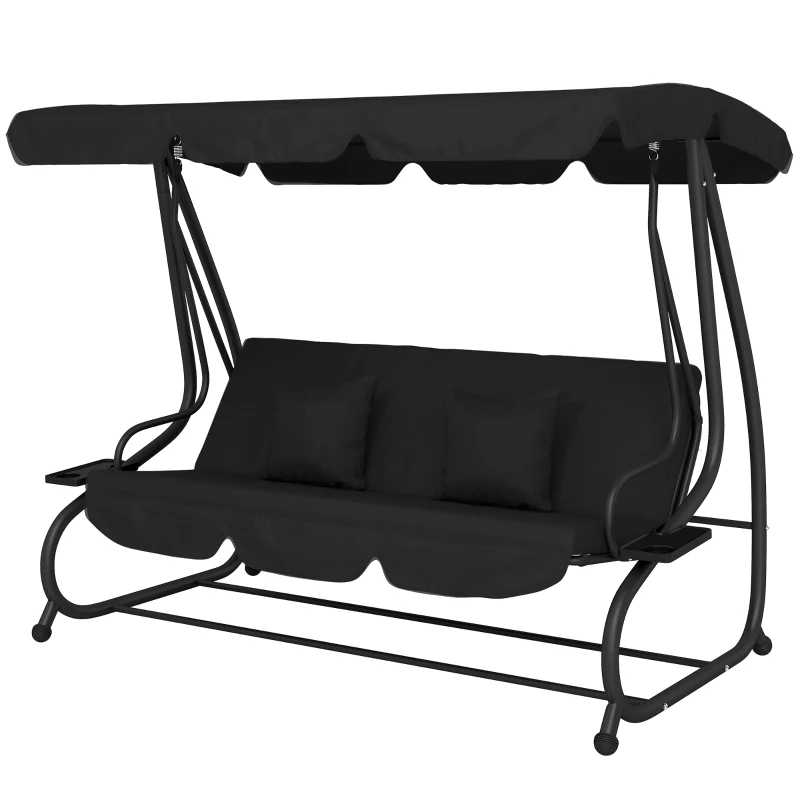 Outsunny Three-Person garden Swing Chair, with Adjustable Canopy - Black