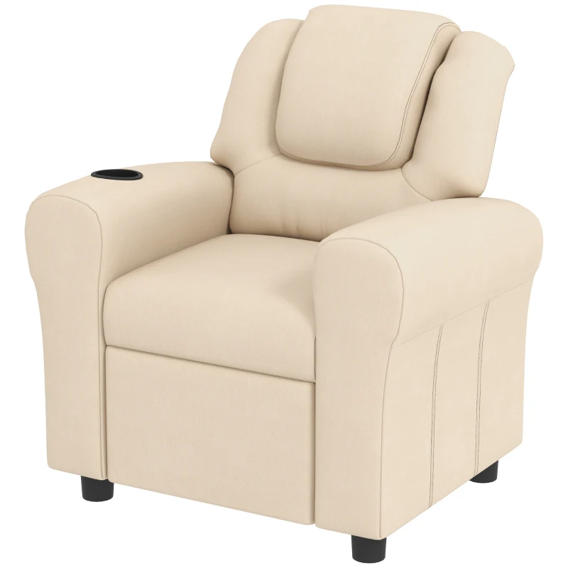 HOMCOM Kids Recliner Chair, PU Leather with Adjustable Backrest, Footrest, Padded Headrest, Beige