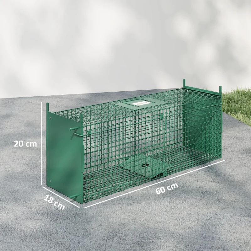 PawHut Piège Vivant Cage Attrape 60 x 18 x 20 cm Piège Fouine pour Martres, Rats, Souris - 2 entrées + poignée - métal vert